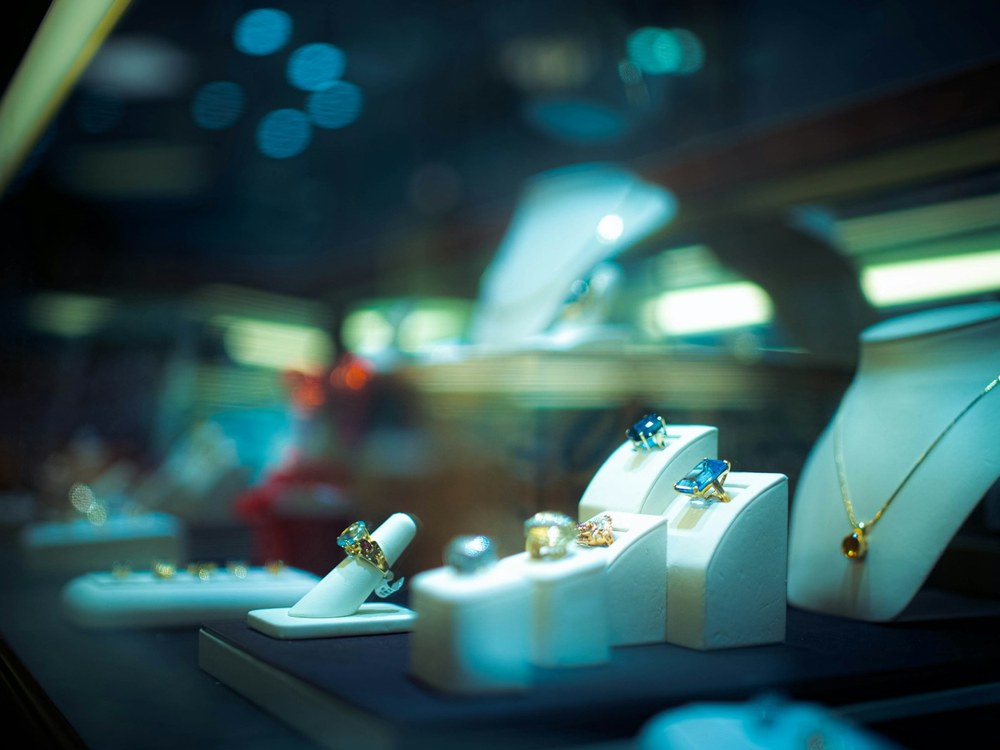 Grafton Jewellers shop floor with lit display cases